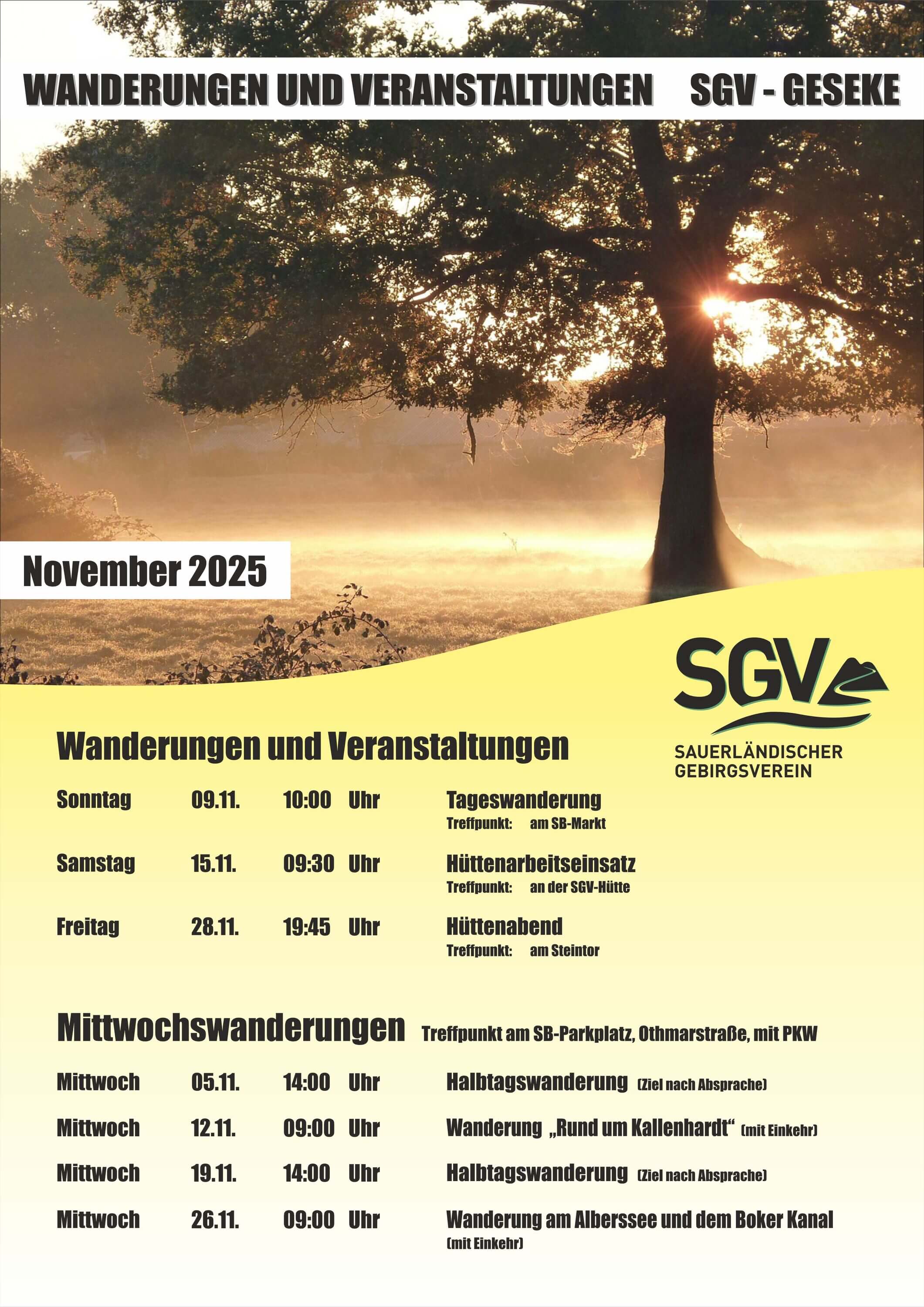 November 2025 - Wanderungen und Termine