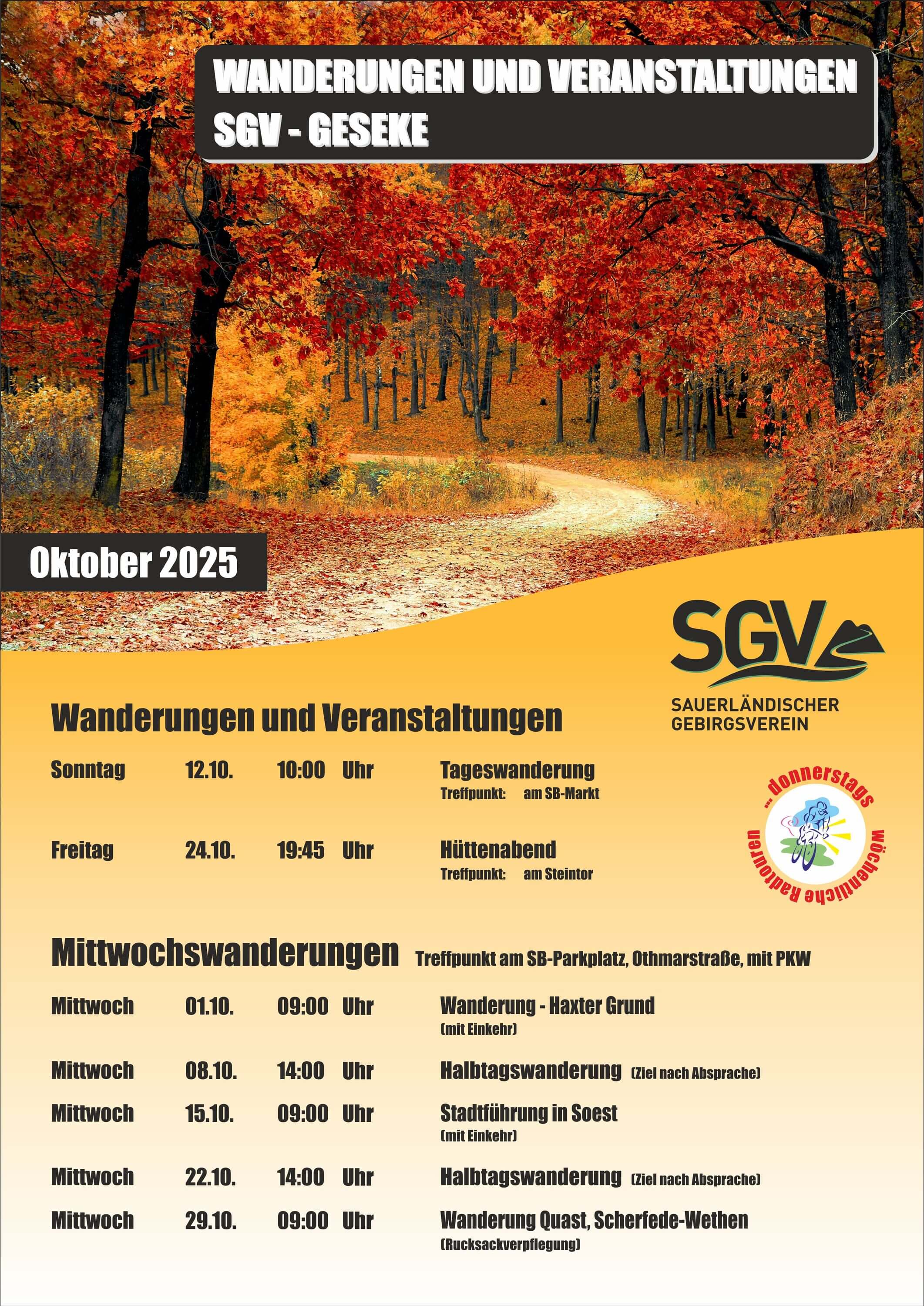 Oktober 2025 - Wanderungen und Termine