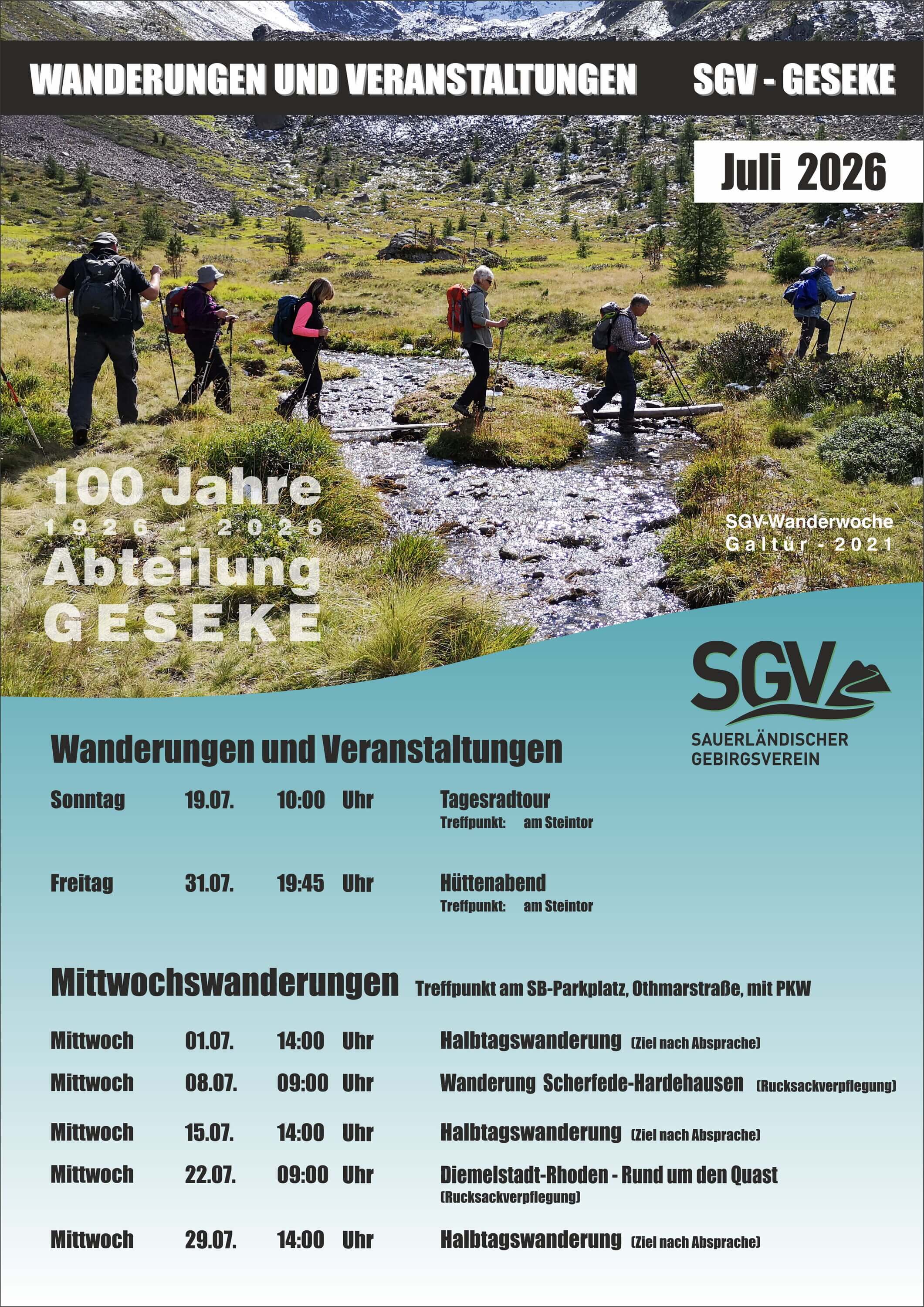 Juli 2026 - Wanderungen und Termine