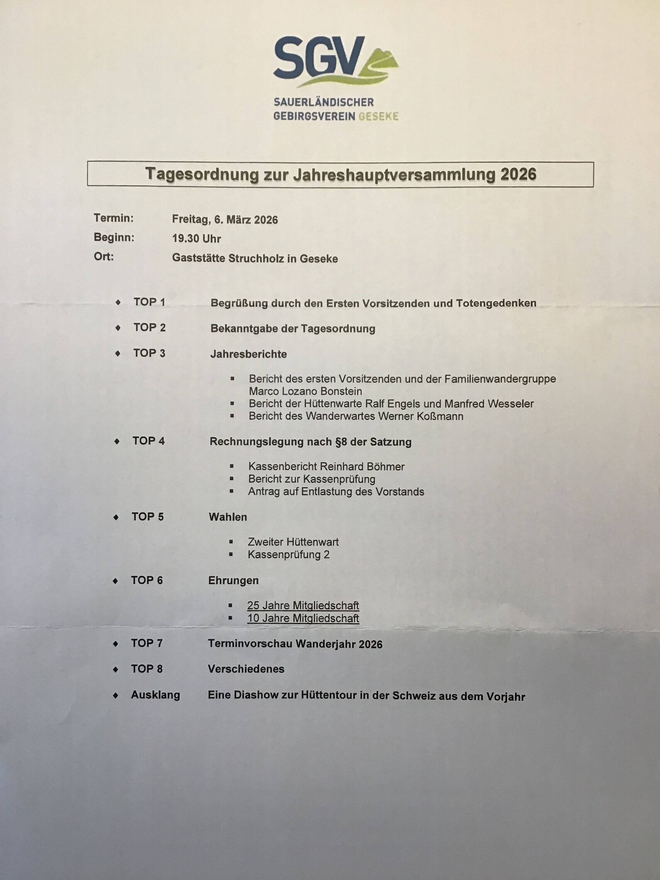 Jahreshauptversammlung 06.03.2026 - Einladung + Tagesordnung