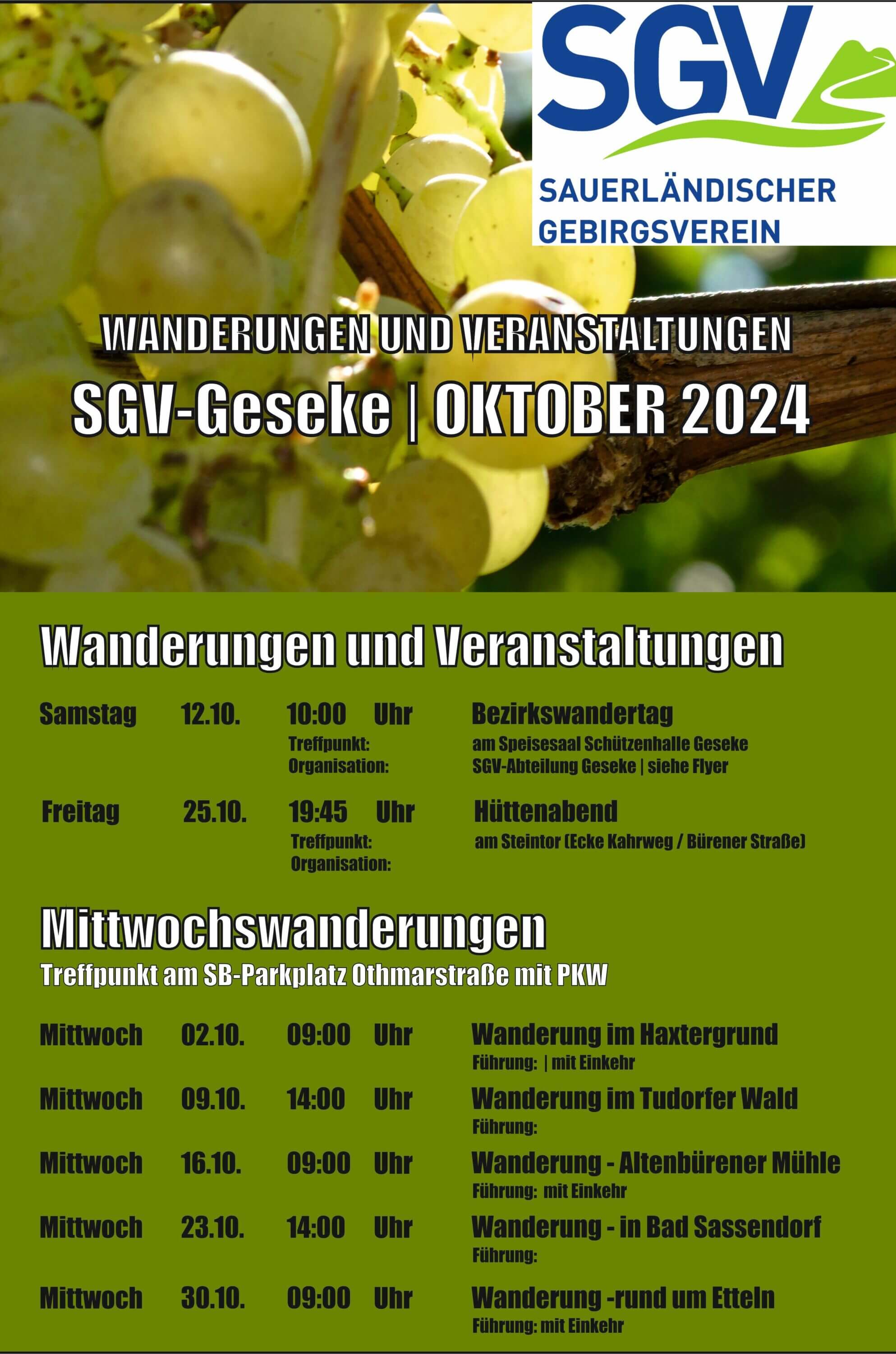 Oktober 2024 Wanderungen und Termine